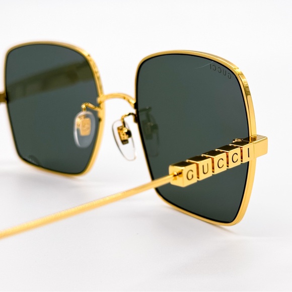 NEW GUCCI GG1434S 001 SQUARE GOLD GREY UNISEX SUNGLASSES GUCCI EYEWEAR - Picture 10 of 14